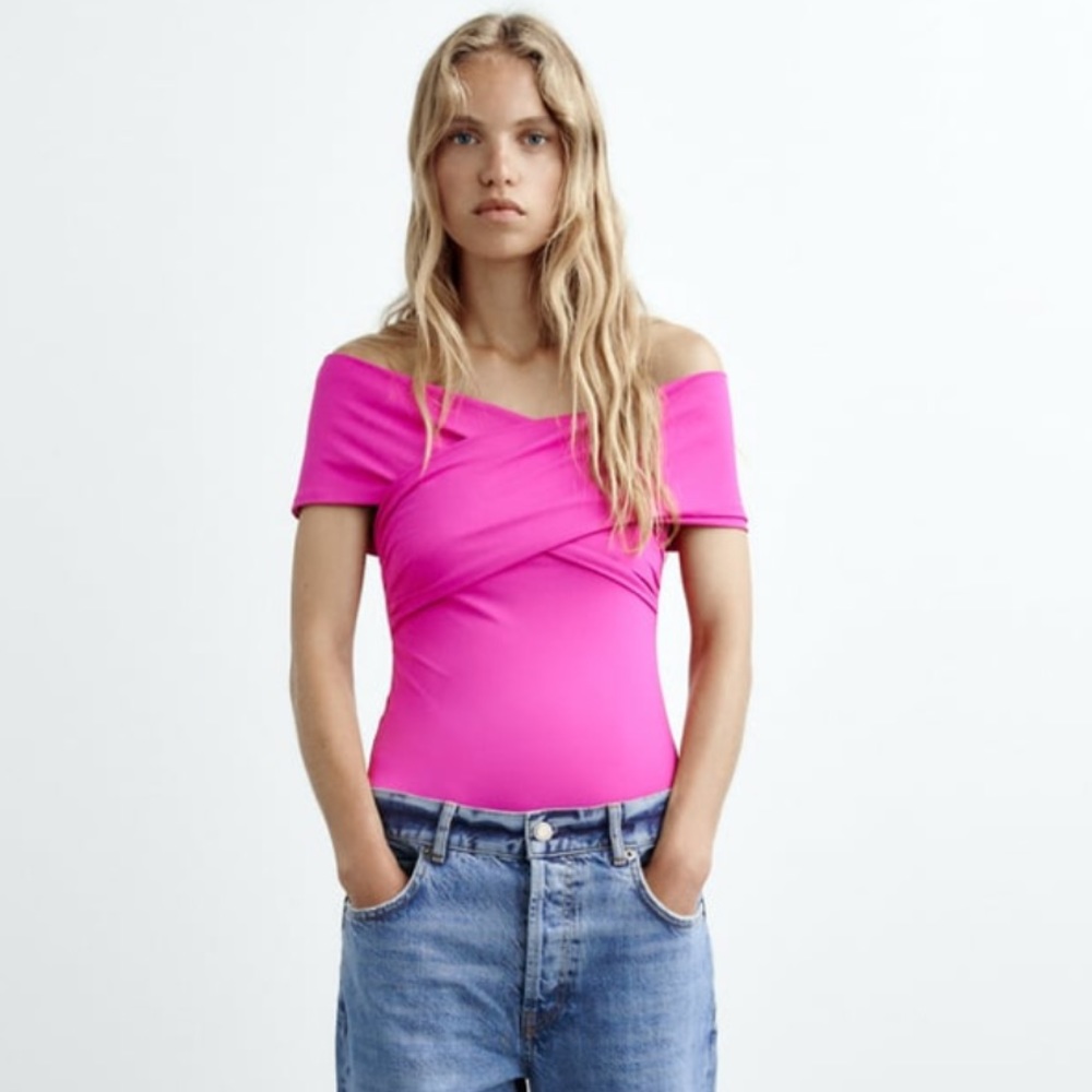 NWT Zara fuchsia pink Draped Bodysuit L